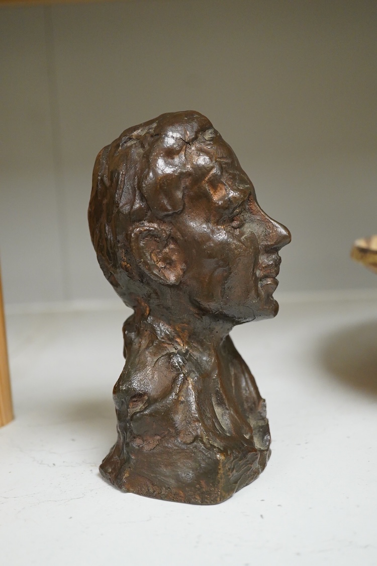 An indistinctly signed bronze bust of a gentleman, 15cm